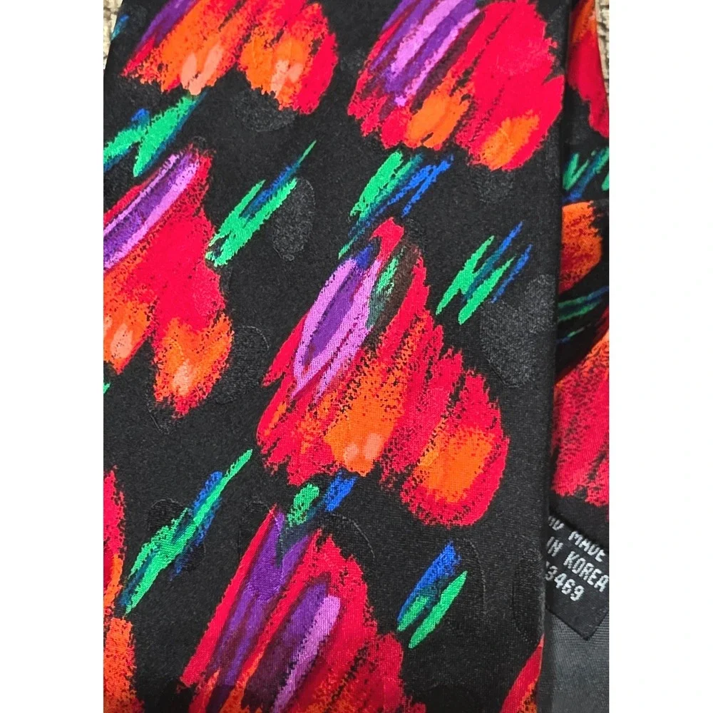 Addiction Silk Necktie Mens OS Black Red Abstract Heart Print Excellent Handmade
